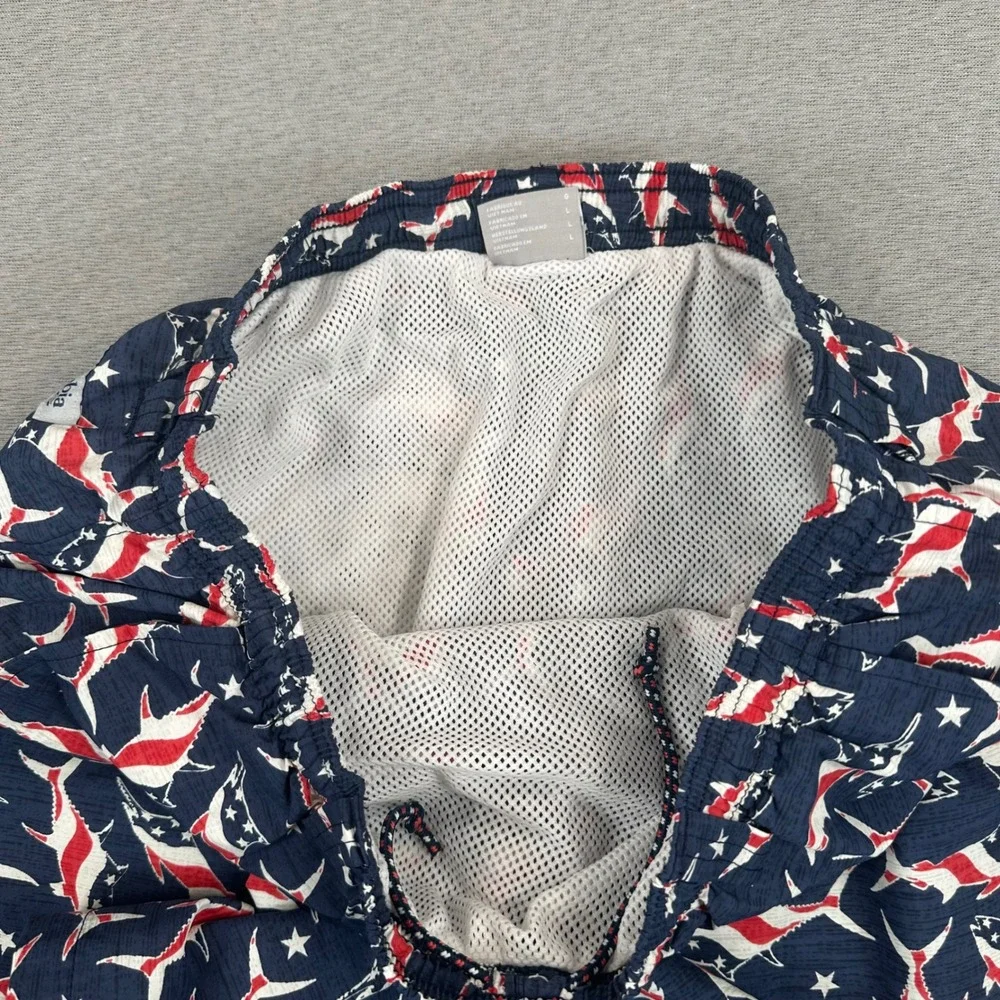 Columbia PFG Swim Trunks‎ Mens Large Navy Red White Americana Shark Star AOP